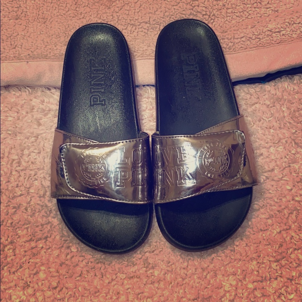 Victoria secret pink sliver and black slides